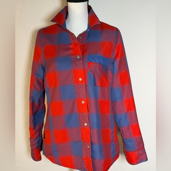 Flylow Jackets & Blazers - Red and Blue Plaid Reversible Quilted Shacket Snap Button-Up